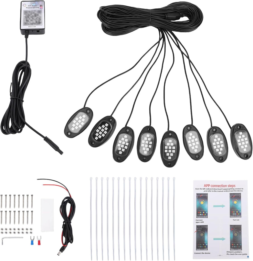 RGB Car Lights APP Controlled LED Underbody Light Kit with 12 Premium 5050 LED Chips 16 Million Colors Music Sync for Cars Trucks SUVs ATVs Boats
