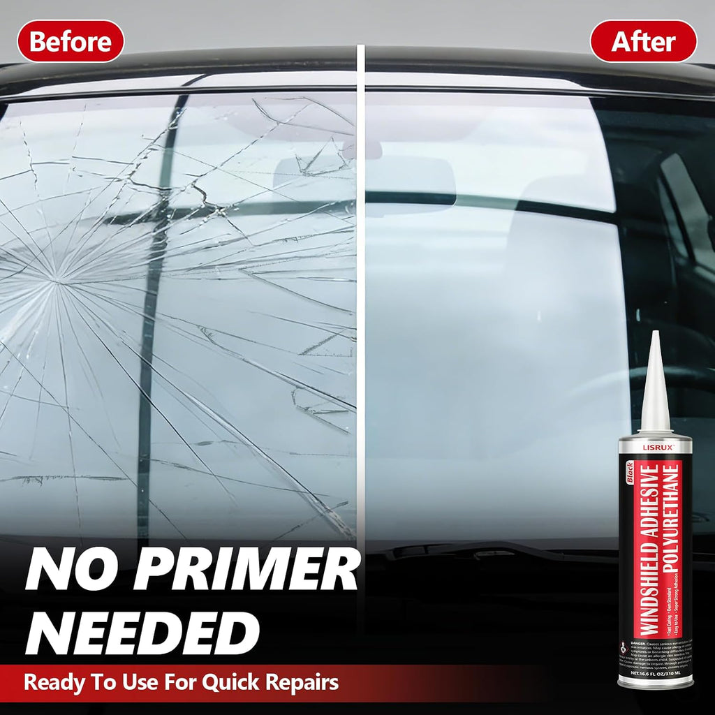 [6 pack] polyurethane windshield adhesive, windshield sealant black, side view
