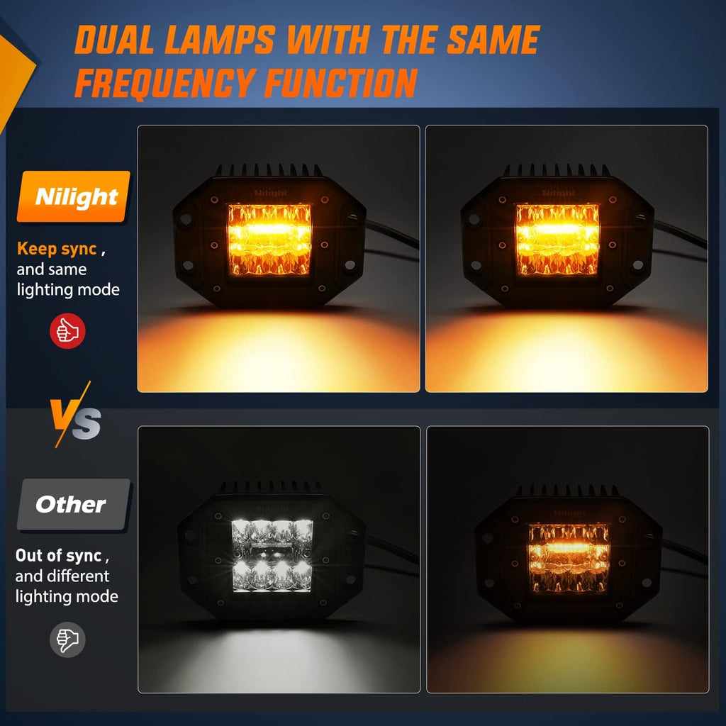 nilight 2pcs 42w light pods flush mount spot, side view