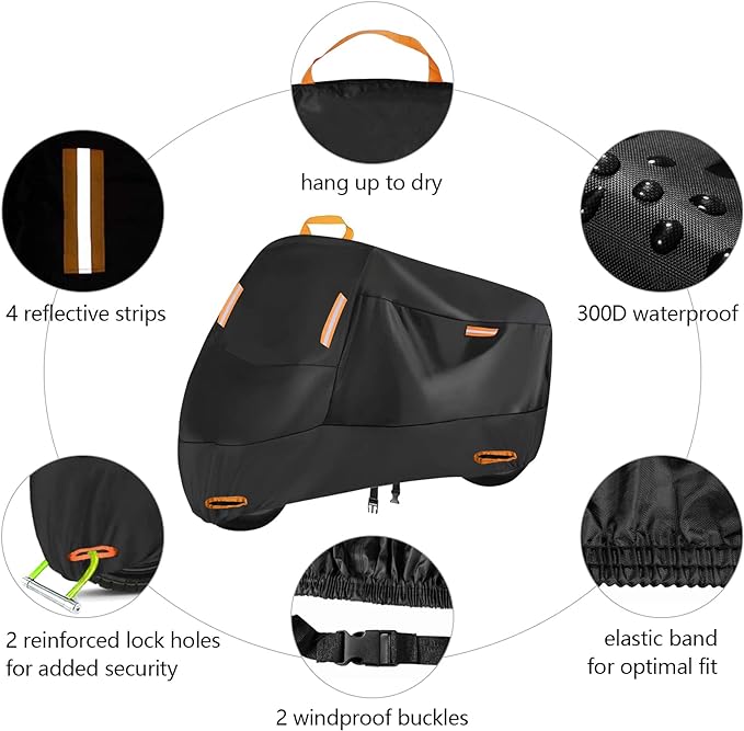 Seceles 300D Motorcycle Cover Waterproof Outdoor, All Season Protection - Image 2