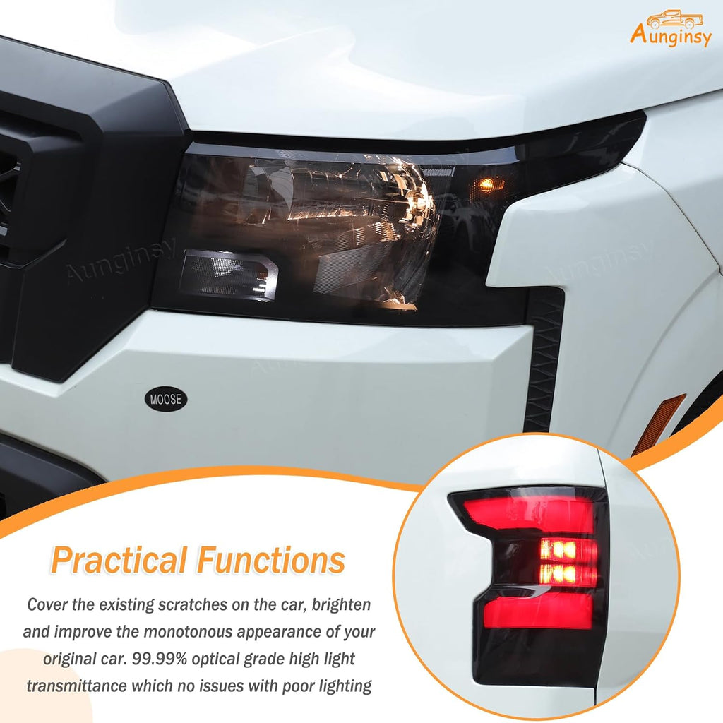 Car Front Headlight Tint Film & Rear Taillight Trim Sticker Compatible with Nissan Frontier 2022-2025, Precut Taillight Headlight Lamp Overlay Kit Black Transparent TPU Decals Protector Accessories