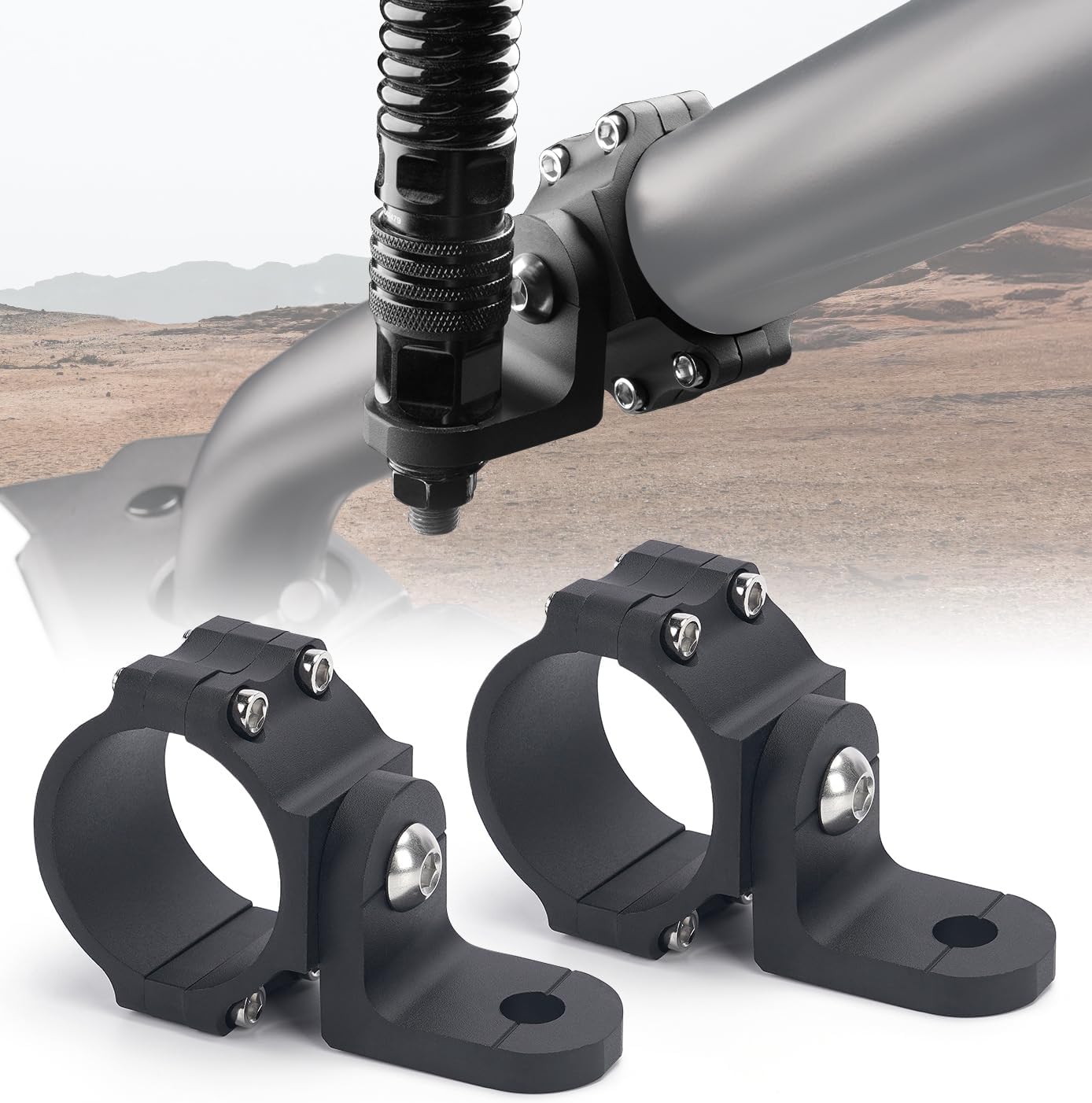 Xprite Whip Light Mount, UTV Whip & Flag Mounting Bracket, CNC Aluminium Heavy Duty 360° Adjustable for 1.75''- 2'' Roll Bar Cage Compatible with ATV SXS Polaris RZR Can-Am Maverick x3, 2PCS