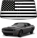D-Lumina Winshield Sun Shade with USA Flag for 2015-2023 Dodge Challenger, Foldable Front Sun Shield Protector Blocks UV Rays, Window Sunshade Sun Visor Interior Accessories