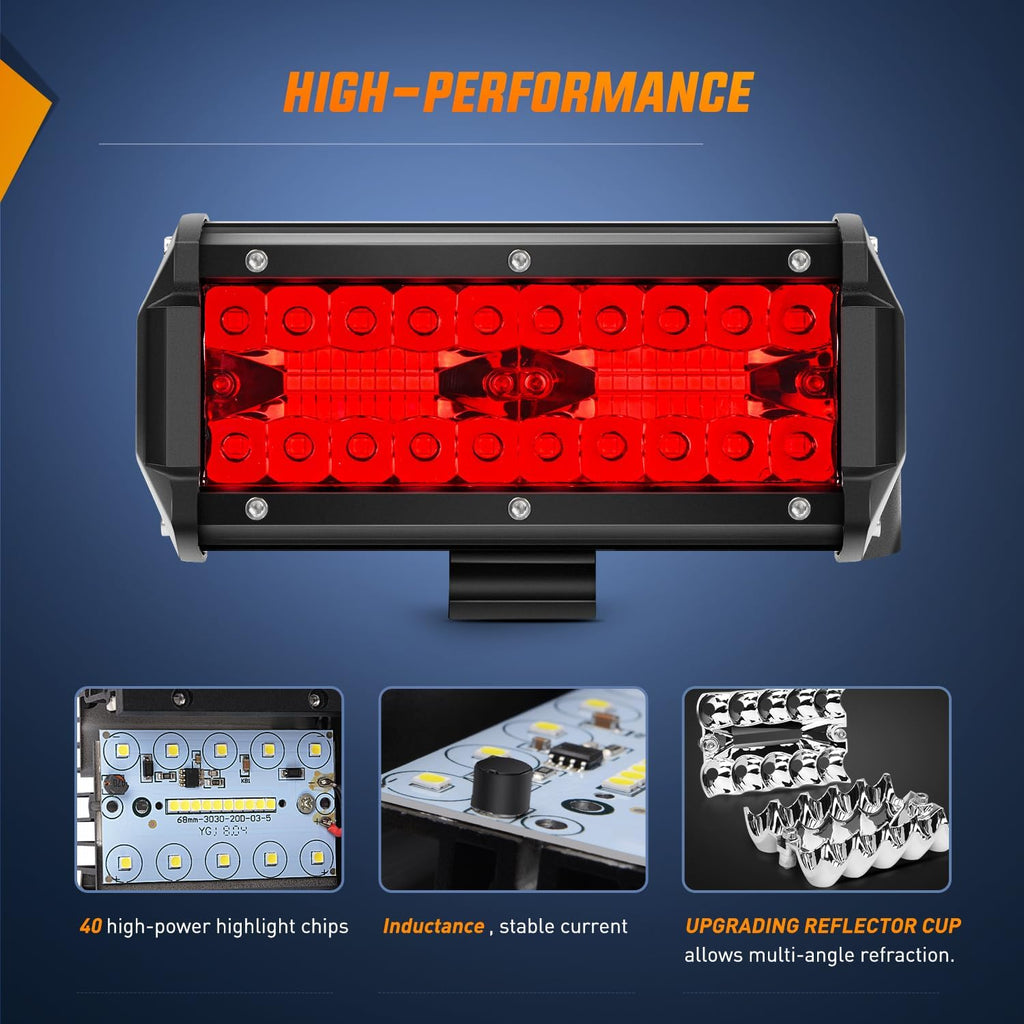 nilight 6.5 inch led light pod red triple showing dimensions