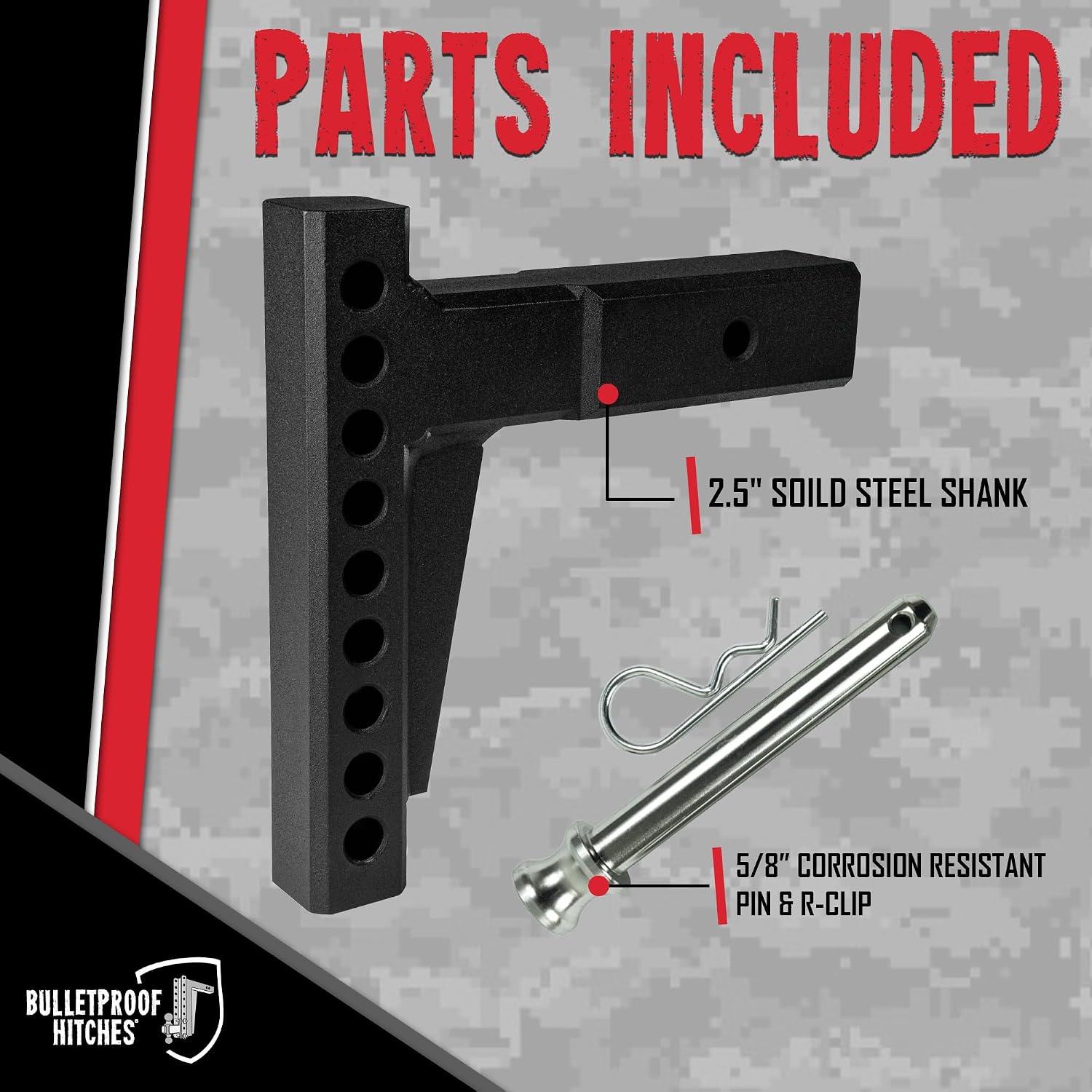 BulletProof Hitches - 2.5" Weight Distribution Shank Rated to 22,000 lbs - Weight Distribution Hitch Shank for 2.5" Receiver - Corrosion-Resistant, Black Powder Coat