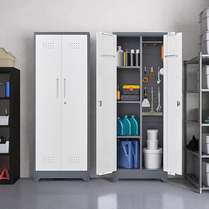 GREATMEET 65" Garage Storage Cabinet, Broom Closet Storage Cabinet, Metal - Image 9