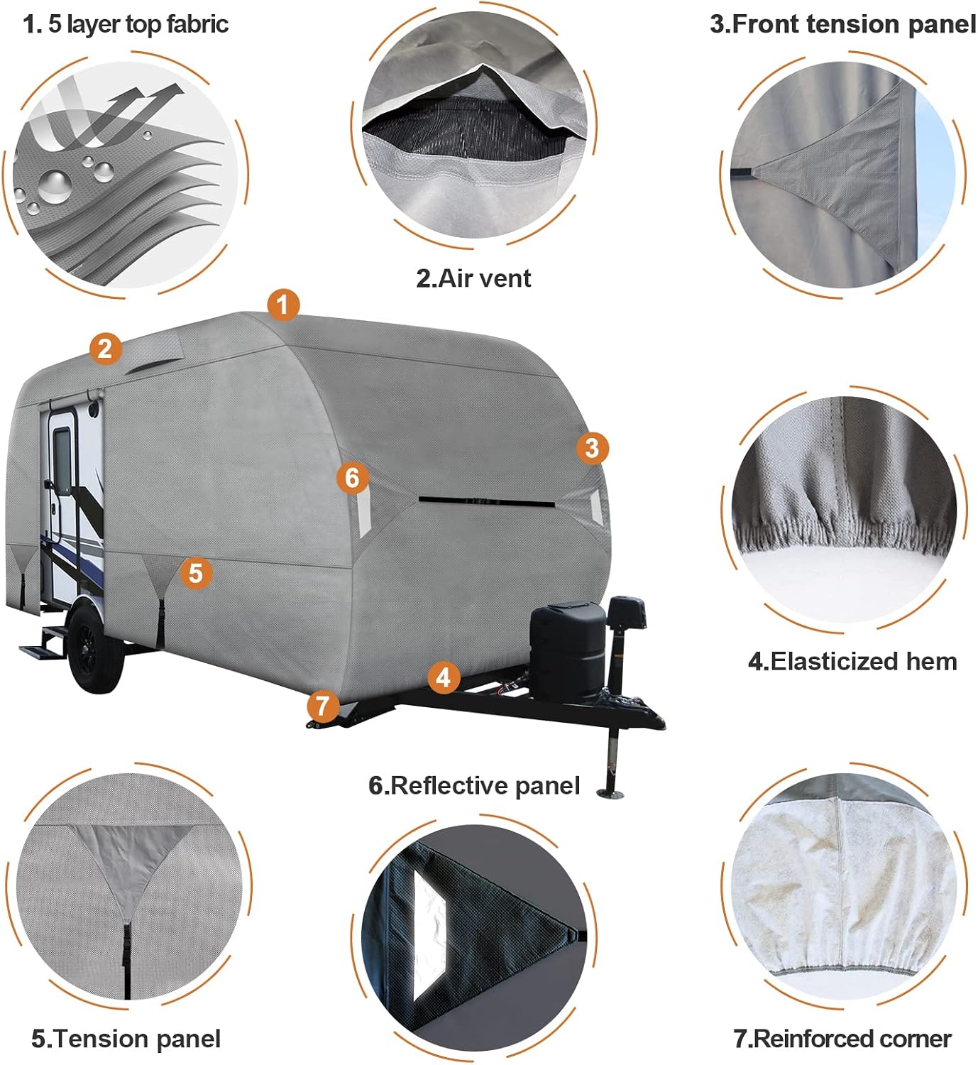 Leader Accessories R-POD Cover Travel Trailer RV Cover Teardrop Windproof Extra Thick with Adhesive Repair Patches (r-pod tt Cover, Model 4 - Up to 17' 7" L, Door in Back)