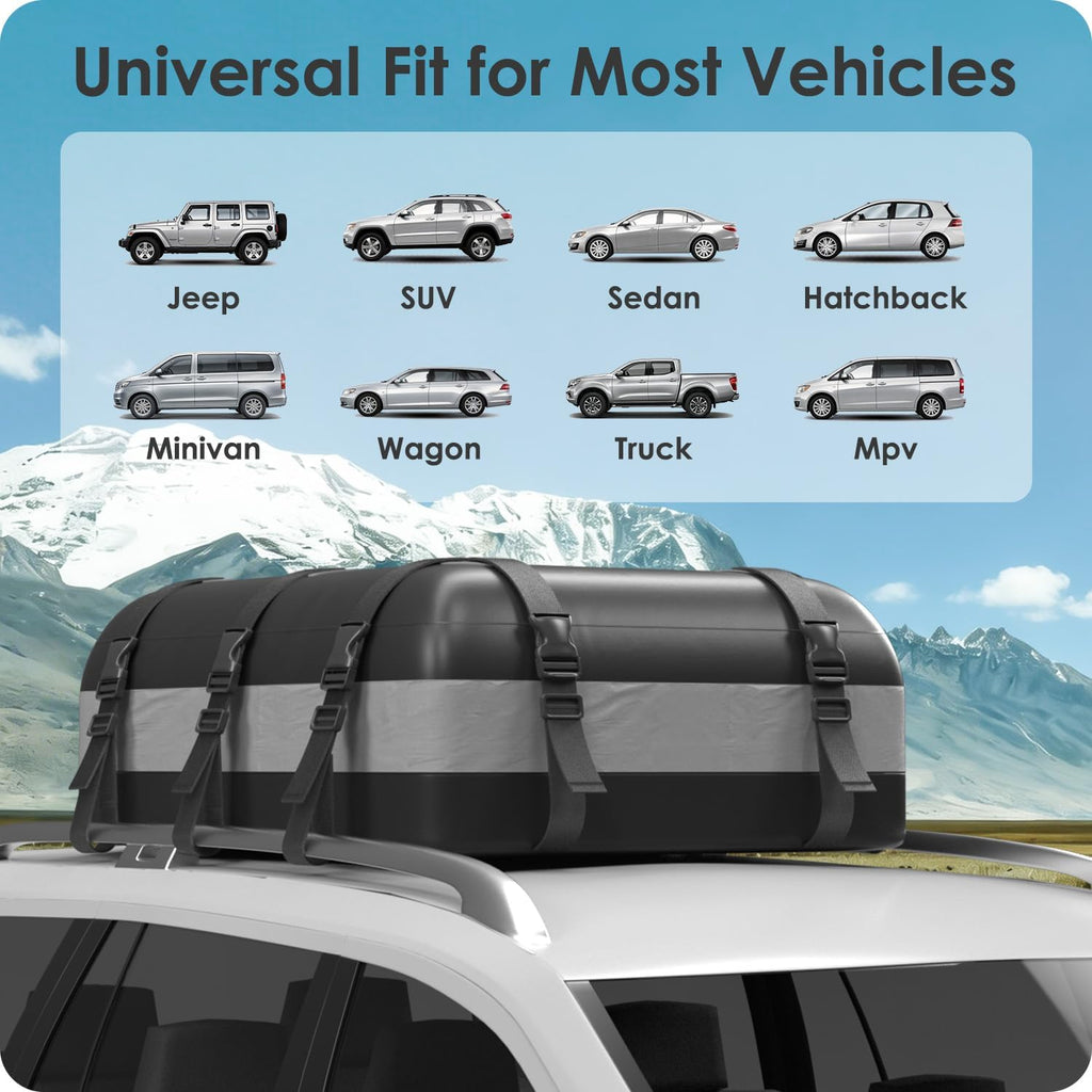 Car Rooftop Cargo Carrier Bag 20 Cubic Feet, 100% Waterproof Heavy Duty Car Roof Bag for All Vehicle with/Without Racks - Anti-Slip Mat, 6 Door Hooks, Storage Bags, 5CM Straps(Gray)