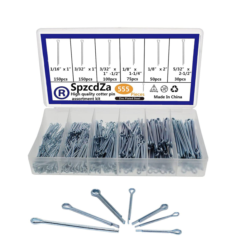 Cotter Pin Assortment Kit, SpzcdZa 555pcs Steel Cotter Pins Clip Key Fastner Fitting Assortment Kit for Automotive Mechanics Small Engine Repair Mechanics, Car Garage, Power Equipment, Cars, Trucks