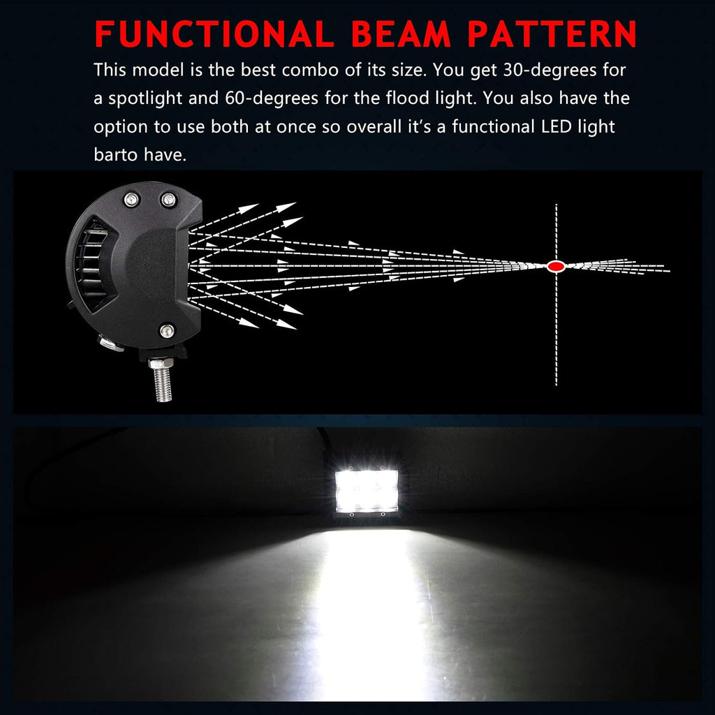 willpower 10 pieces 18w 4 inch led work showing dimensions
