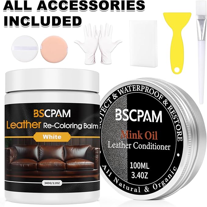12oz Leather Recoloring Balm & 3.4oz Mink Oil Leather Conditioner kit, Leather - Image 7