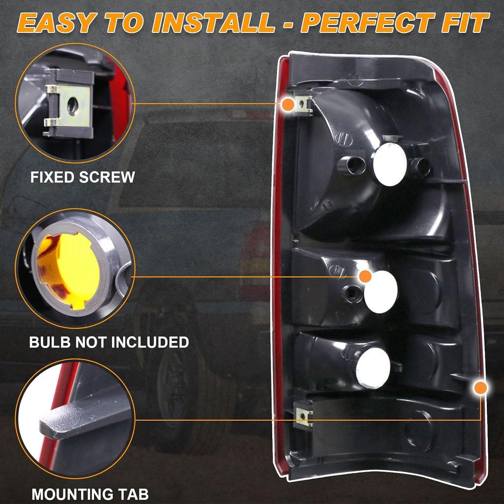 Tail Lights Compatible With 1999-2002 Chevy Silverado 1999-2006 GMC Sierra 1500 2500 3500 1500 HD 2500HD Driver and Passenger Side Taillights Rear Lamp without Bulb (Black Border)