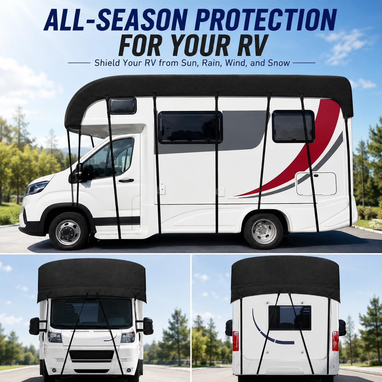 Camper Roof Cover for Fleetwood Bounder 33D 2013-2015, Class A Motorhome RV Roof Cover with Straps All-Season Water-Resistant Oxford Fabric Roof Protector
