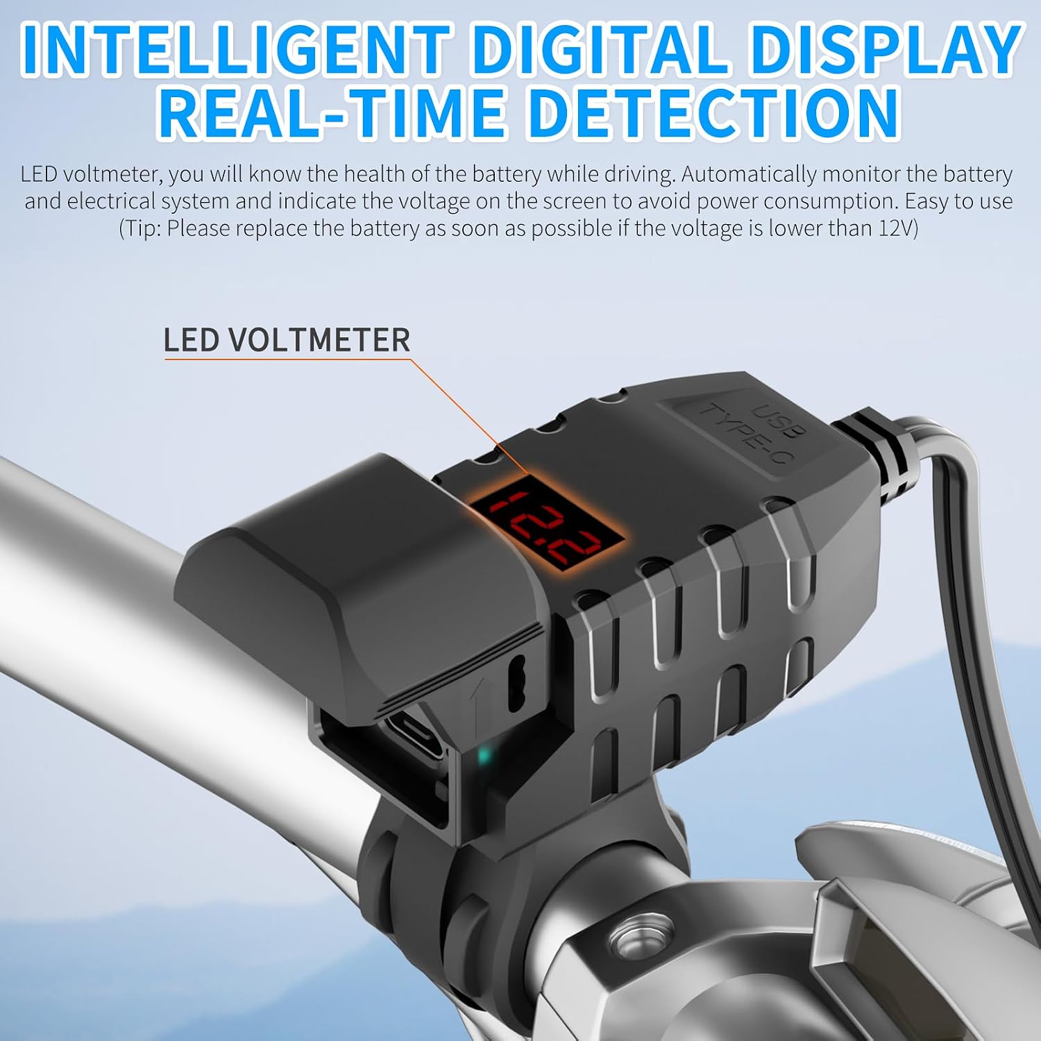 Motorcycle USB Charger, Dual USB Type C 30W PD & QC 3.0 Motorcycle Phone Charger with Voltmeter & ON/Off Switch, Waterproof ATV/Motorcycle/Dirt Bike Charger for Phone, Tablet, GPS...