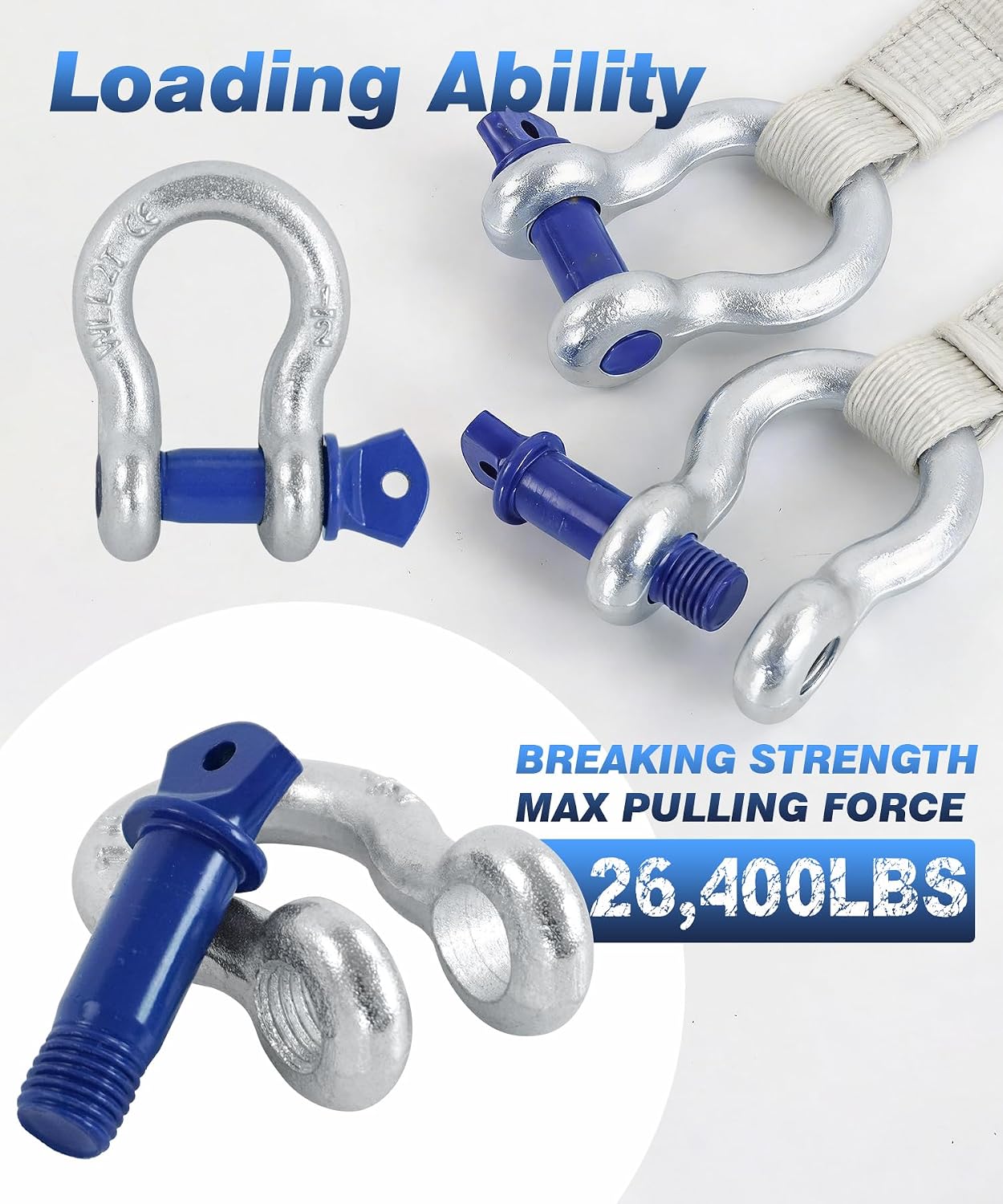 4 Pack 1/2" D Ring Shackle with 9/16" Screw Pin, 26,400 lbs Break Strength Heavy Duty Tow Recovery for Winch Off-Road Jeep Truck ATV UTV