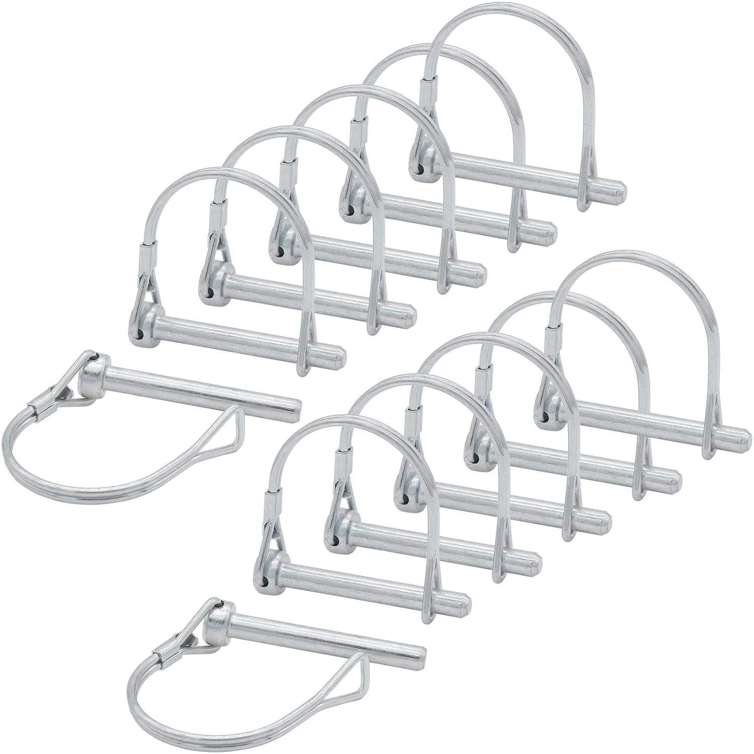 Bonsicoky 12 Pcs 1/4 x 1-3/4 Inch Wire Lock Pins, Heavy Duty Zinc Plated Pto Hitch Pin Arch Safety Coupler Pin Shaft Locking Pin for Farm Trailers Lawn Garden (6 x 45mm)