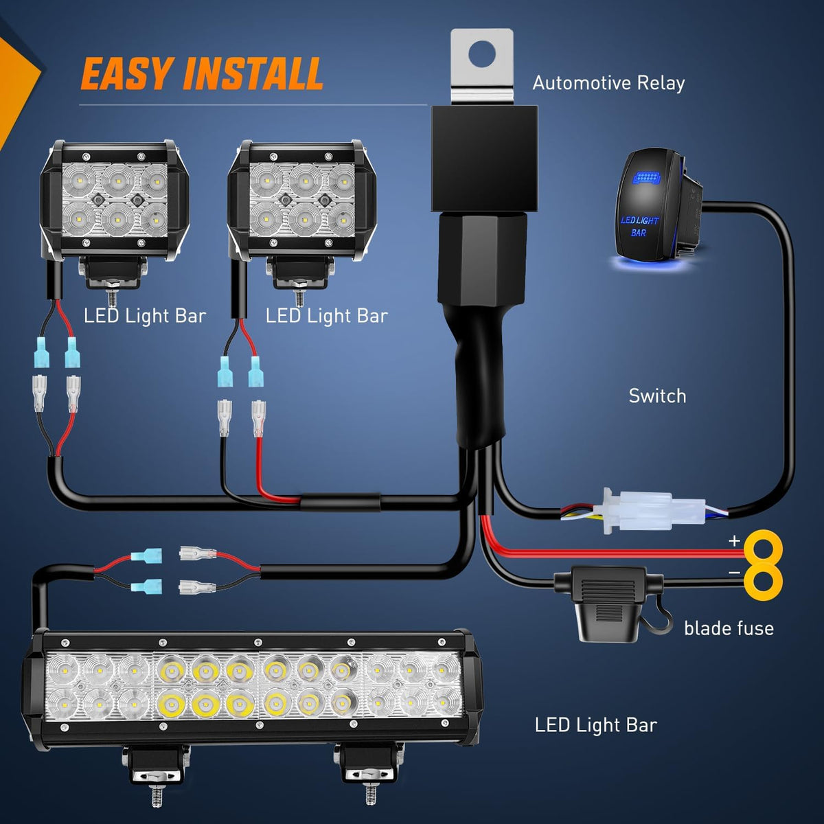 nilight 12 inch 72w led light bar spot, side view