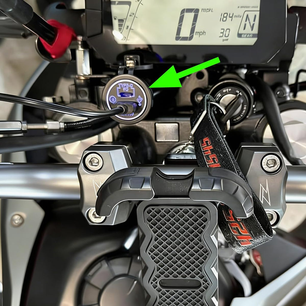 Motorcycle Dual Port USB QC3.0 and Type-C PD Charger Power Adapter Kit Compatible with Honda CRF300L / CRF300LS / Rally (2021-Current) Accessory Kit w/Harness, Direct Fit Plug