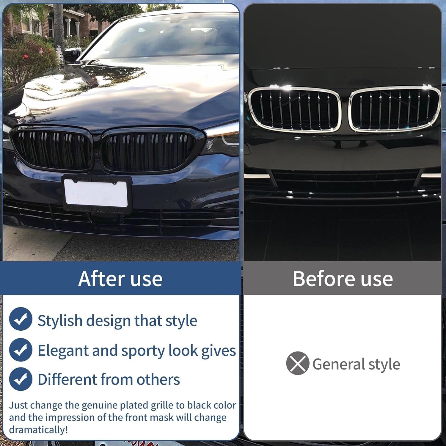 G30 Grille, Black Front Kidney Grille Grill Compatible with BMW 2017-2020 5 Series G30 M5 530e 530i 540i 550i, Gloss Black Double Slats