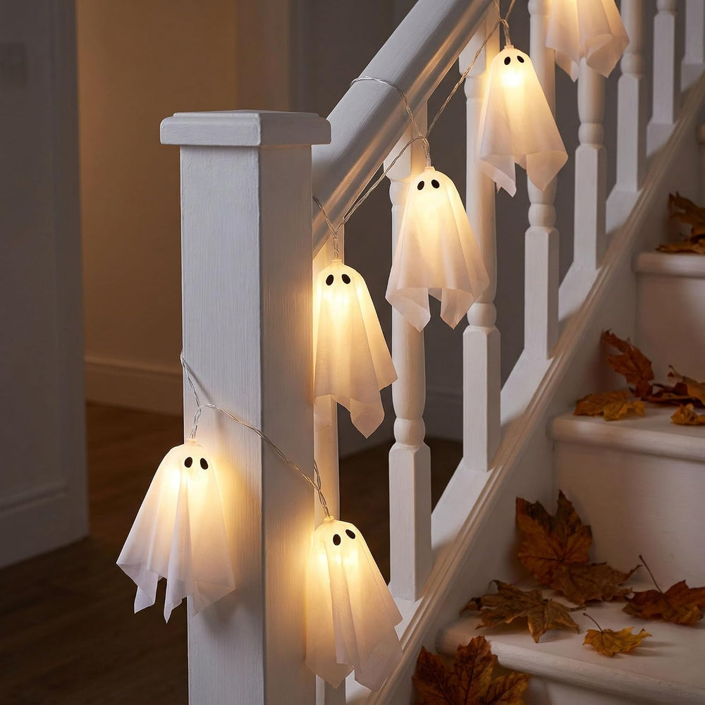 10 Ghost Light Up Hanging Ornaments, Halloween Glowing Decorations