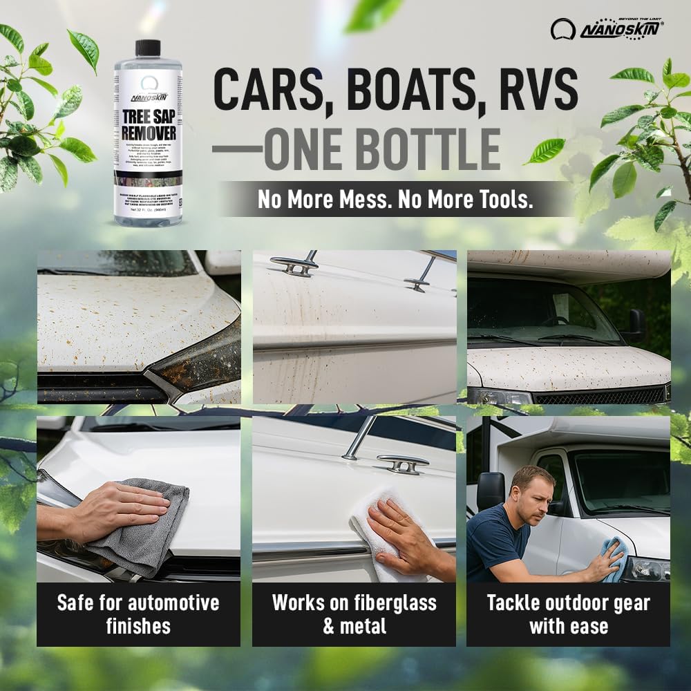 Nanoskin Tree Sap Remover 32 Oz. - Instant, Safe Car Detailing Solution | Optimized for Paint, Glass, Plastic & Trim | Compatible with Microfiber & Terry Cloth | Fast-Acting, Multi-Surface Application