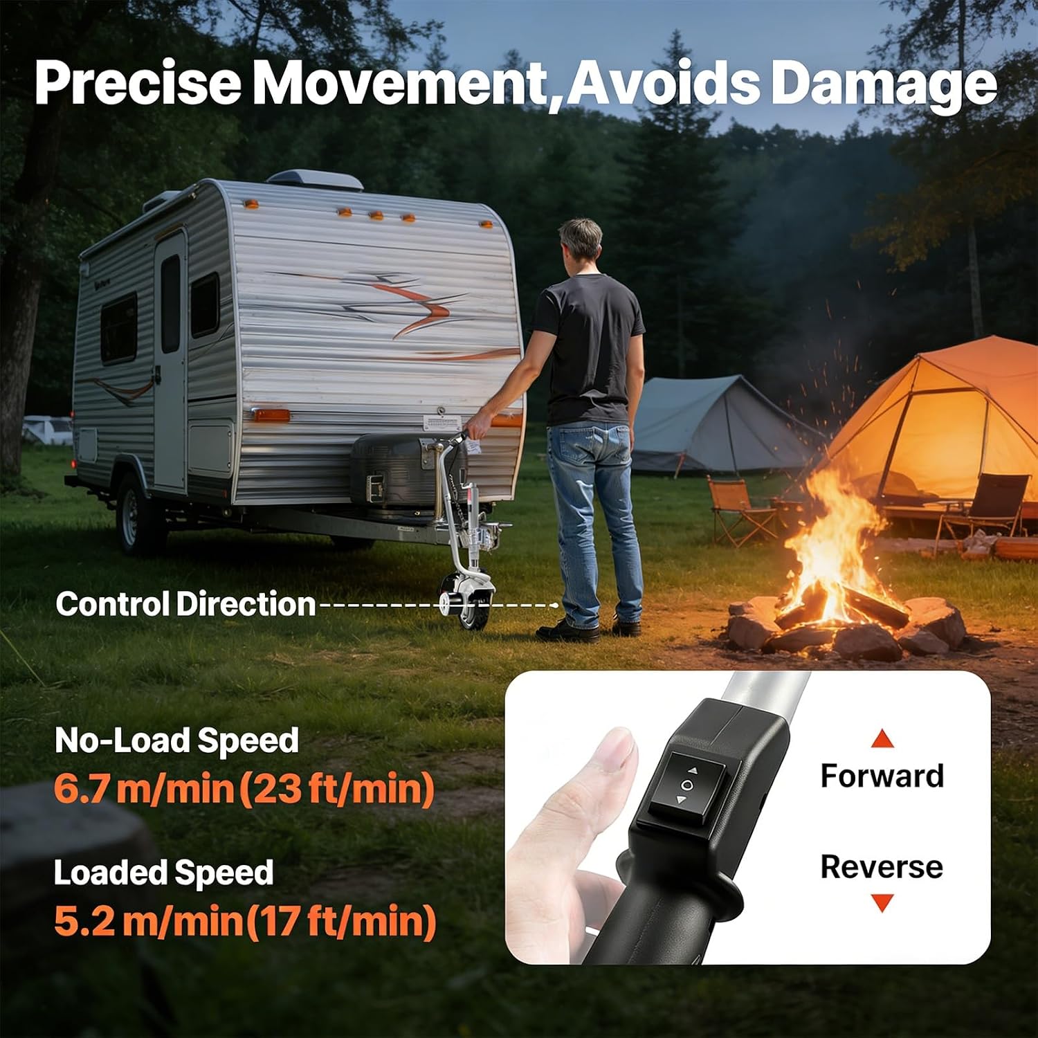 5000lb Electric Trailer Mover, Motorized Jockey Wheel 12V/350W Trailer Jack, 8'' Rubber Tire, for Moving Trailer Caravan Boat