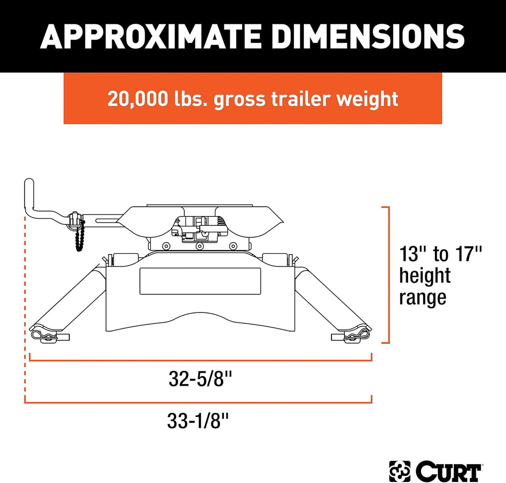 CURT 16130 Q20 5th Wheel Hitch, 20,000 lbs, Black