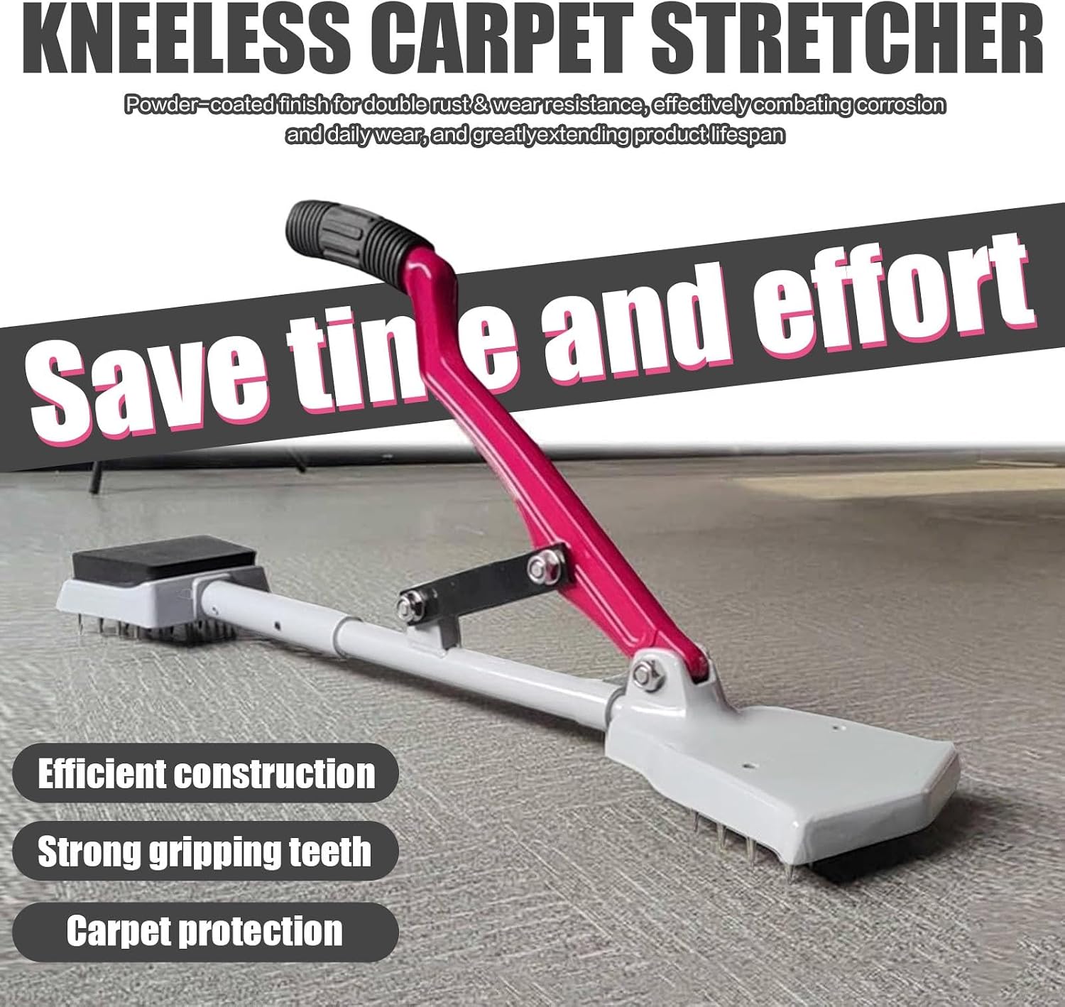 Carpet Stretcher Tool, Adjustable Telescoping Handle, Ideal for Thick and Low Pile Rugs, No Knee Impact Rug Stretching Solution