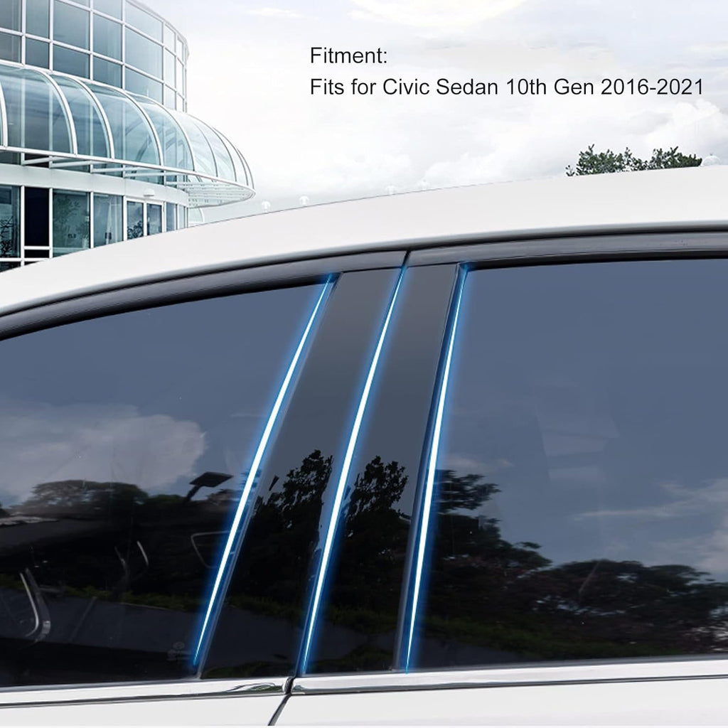 6 Pcs Side Door Window Cover Trim,Glossy Black Pillar Posts Decal Sticker for Civic Sedan 10th Gen 2016‑2021