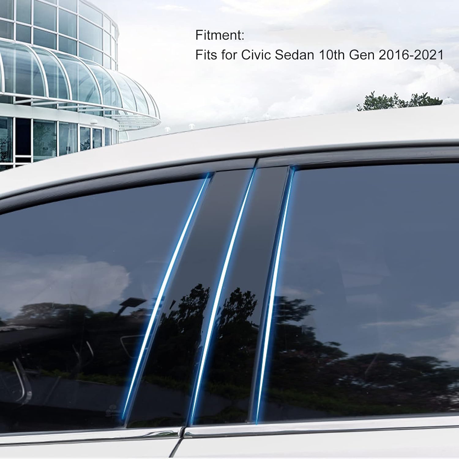 6 Pcs Side Door Window Cover Trim,Glossy Black Pillar Posts Decal Sticker for Civic Sedan 10th Gen 2016‑2021
