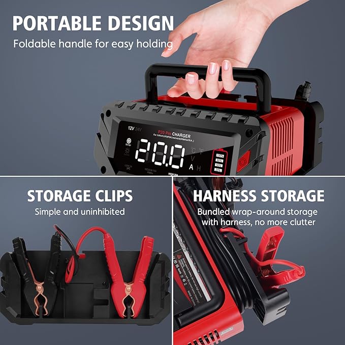 20-Amp Car Battery Charger, 12V/24V Smart Automotive Charger, Battery Maintainer - Image 5