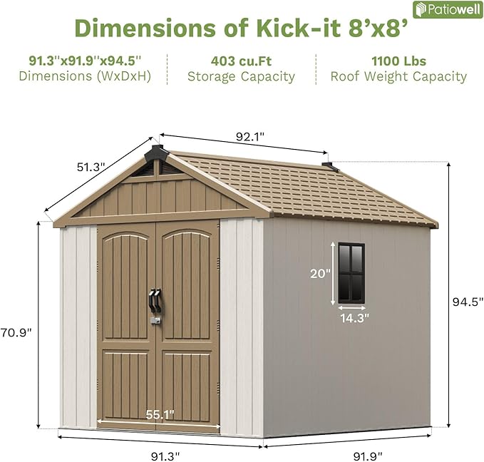 Patiowell 8 x 8 FT Plastic Outdoor Storage Shed - Image 4