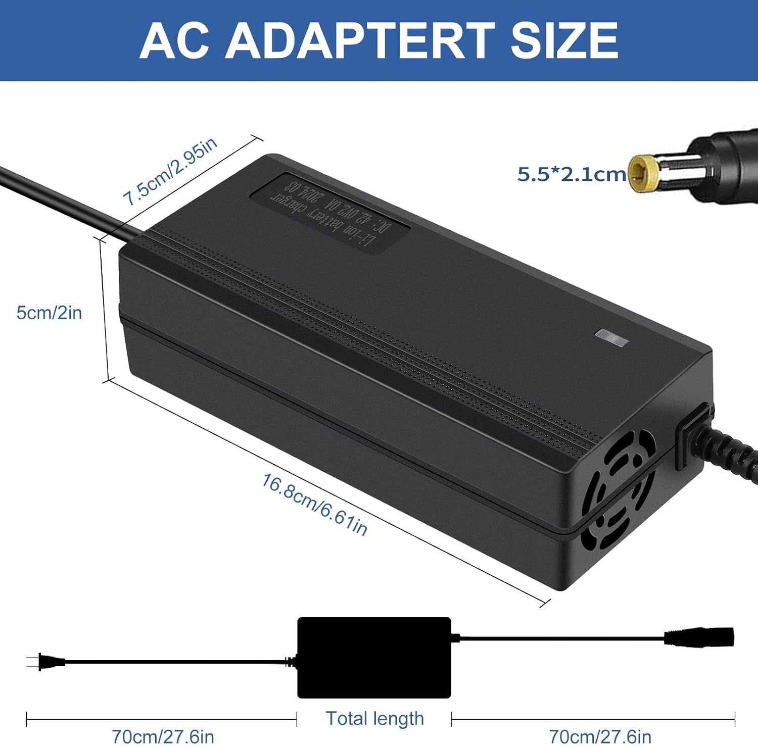 42V 2A Charger for GoTrax GXL V2, Apex, XR Ultra, Go Trax Eclipse, G2,G3, G3 Plus,G4, G Pro 3 Wheel, Astro,Rival, Flex,Flex Campus,Alpha XL/EBE1/EBE2/Shift S2, 5.5 x 2.1 mm / 5.5 x 2.5 mm Tip Port