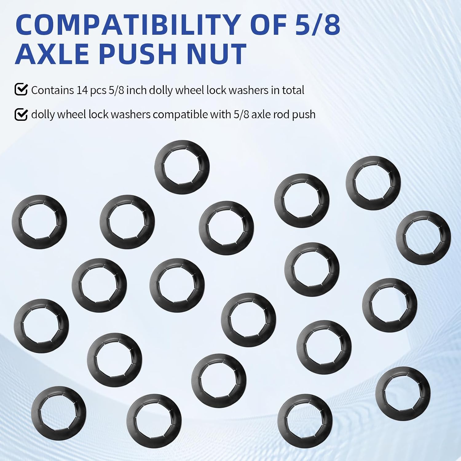 Dolly Wheel Lock Washer Replacement for Hard-to-Find Push-On Pushnuts, 5/8" Push Nut Locking Washer Fit for Hand Truck 5/8" Axle Rod Push, Phosphate + Oil, 20 Pcs.