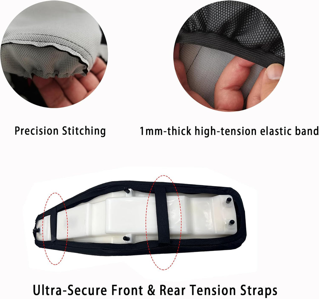 VaylingEV Staple-Free Seat Cover for Yozma IN10 & IN10 Pro E-Dirt Bike | White Stripe Racing Non-Slip Waterproof PVC Saddle Protector, Custom Off-Road Cushion Wrap Fits 23.6"x6.3"x3.5"