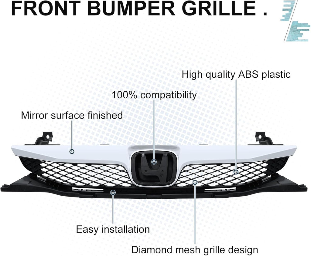 BXZ Front Bumper Grille Grill Upper Lower With Chrome Trim For Honda Civic Sedan 2009 2010 2011(Not for 2DR model)