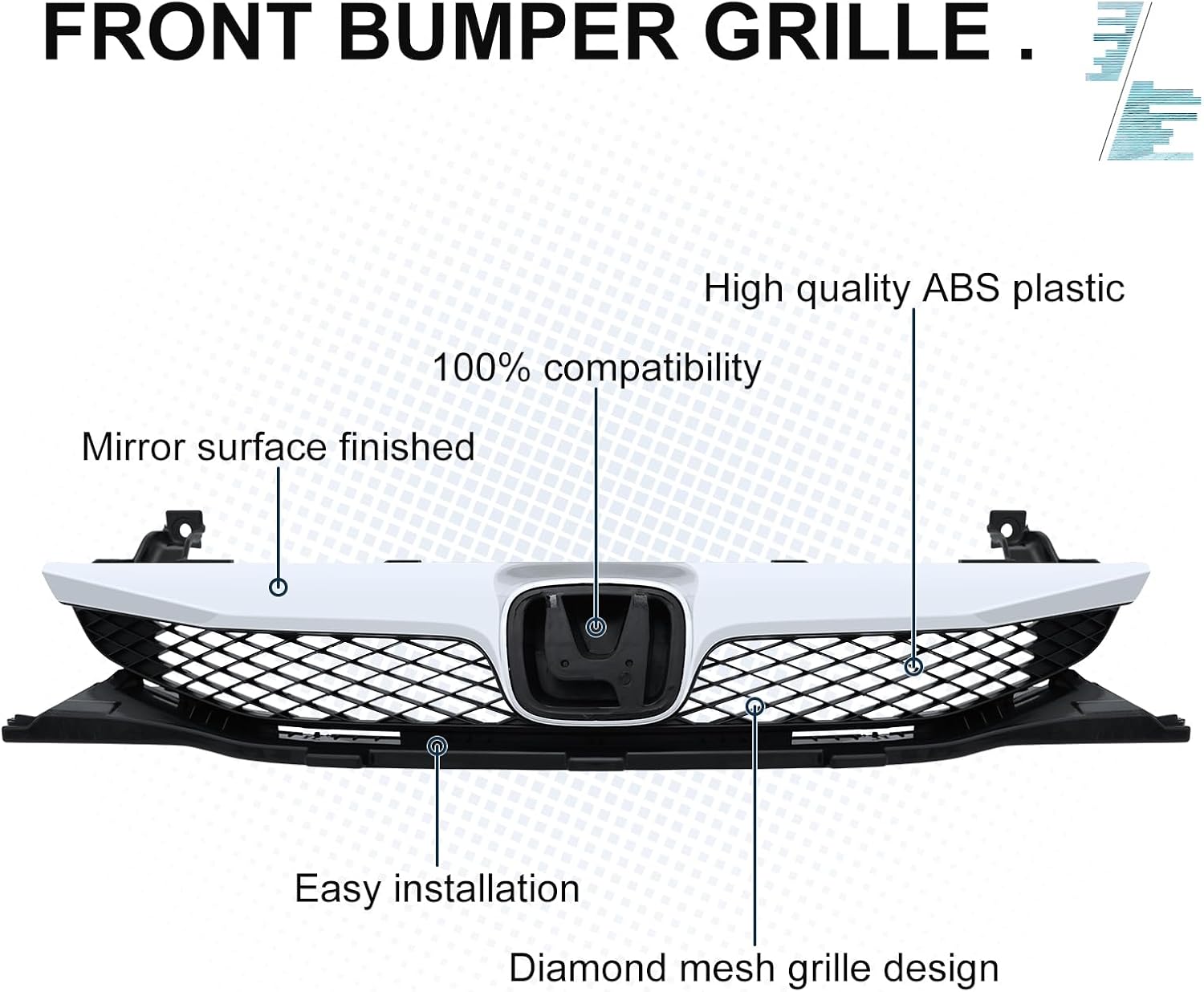 BXZ Front Bumper Grille Grill Upper Lower With Chrome Trim For Honda Civic Sedan 2009 2010 2011(Not for 2DR model)