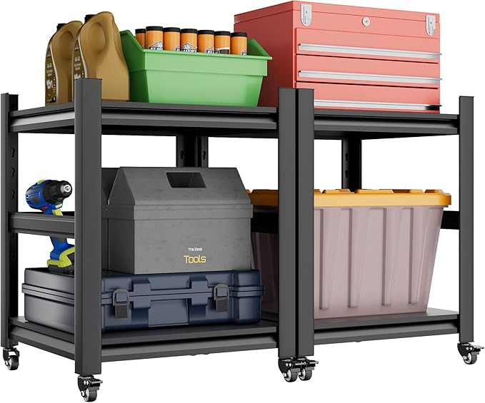 2 Sets Garage Shelving with Wheels and fences Unit 2 Tier Heavy Duty Storage by Unknown
