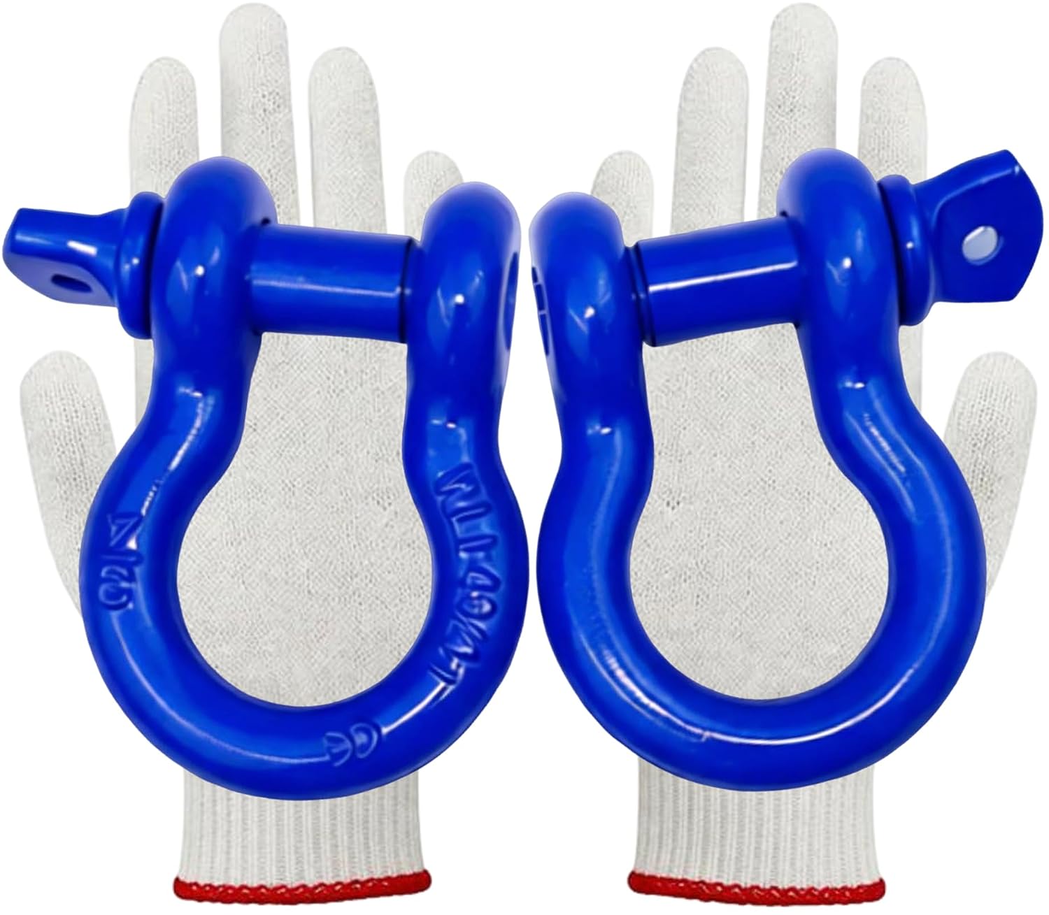 Trailer Shackles 3/4 Bow Shackle Rugged Steel Forged 28.5 Ton (57,000 lbs) Max Break Strength Off Road Shackles Blue Powder Coated Heavyduty Shackles 3 Year Guarantee with Safety Gloves (Pack of 2)