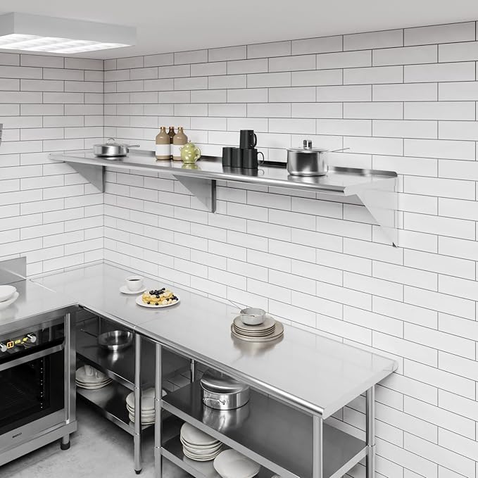 AmGood 96" Long X 18" Deep Stainless Steel Wall Shelf | NSF Certified | - Image 2
