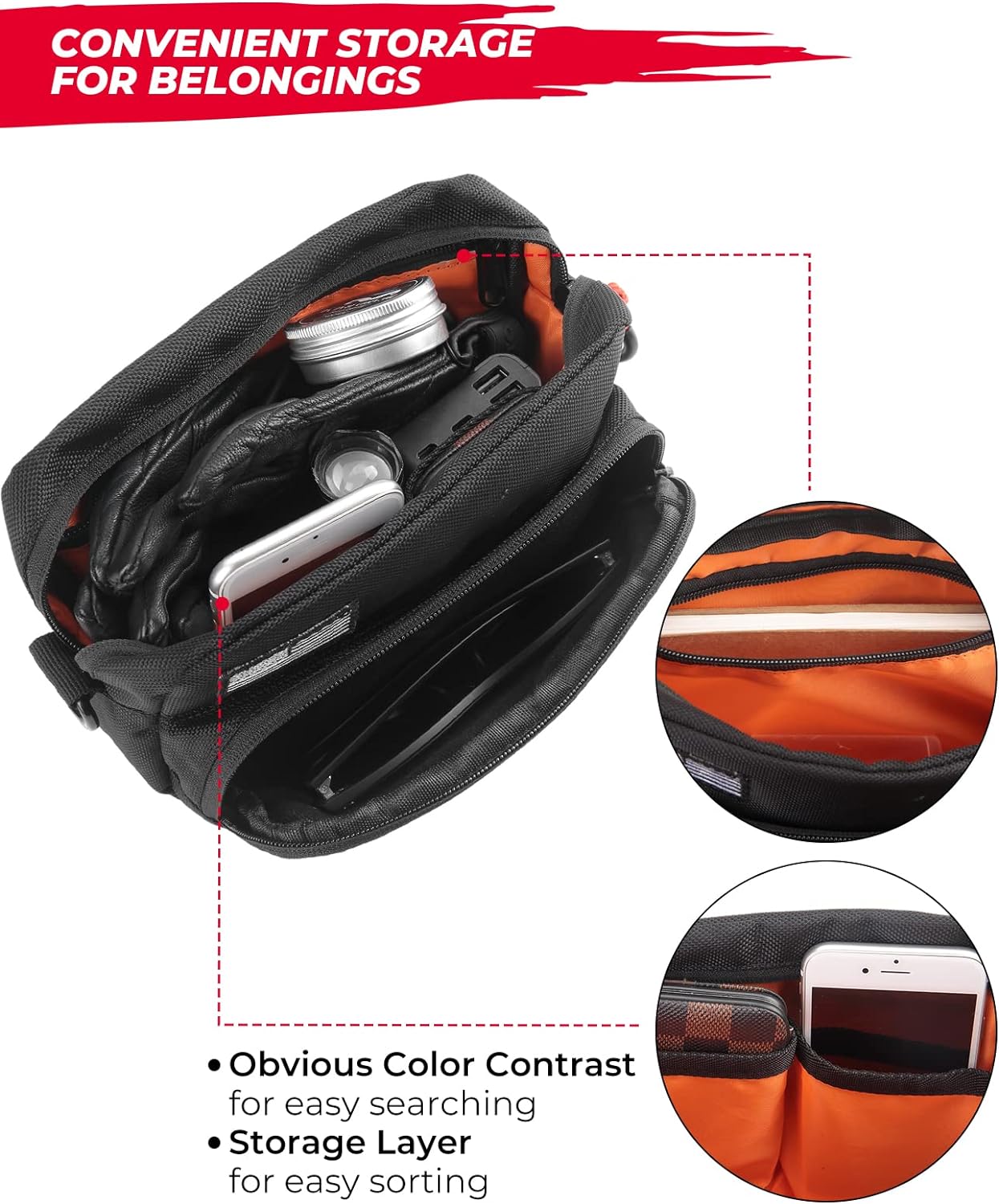 KEMIMOTO Motorcycle Bag, Handlebar Tool Bag Storage Accessory Saddlebag Universal for Front Fork Handle Bar Sissy Bar Compatible with Cruiser Softail Dyna Sportsters