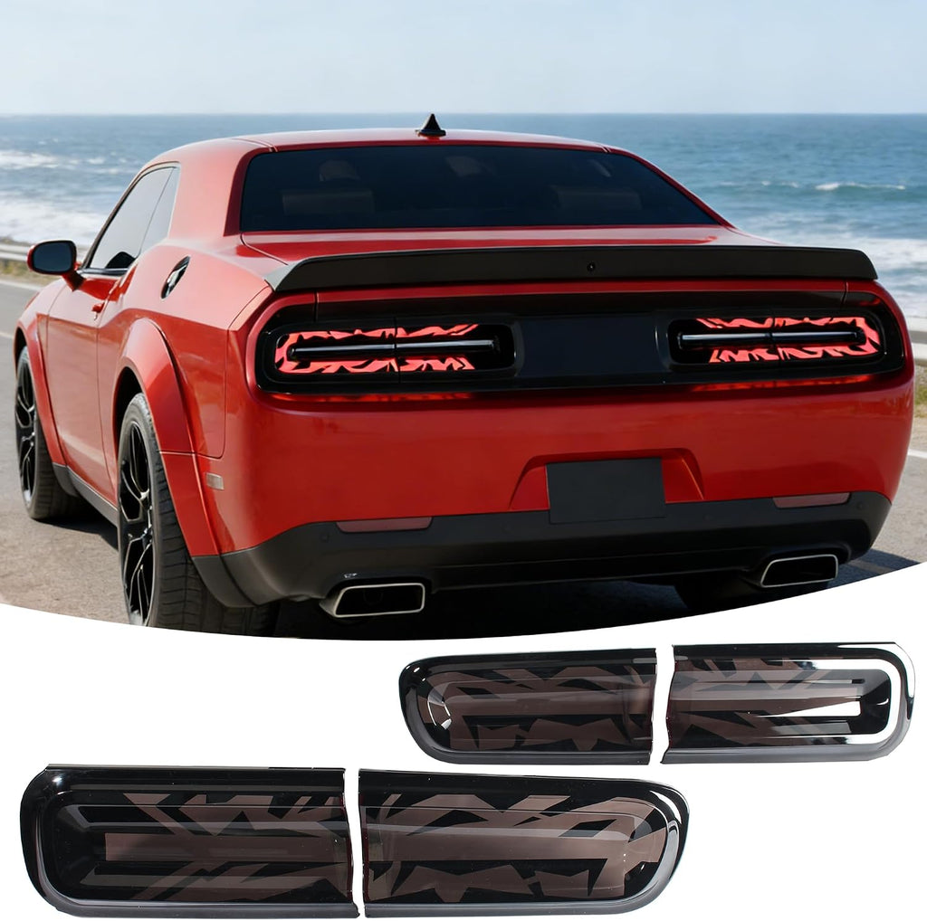 Tail Light Covers Guards Fit for Dodge Challenger 2015-2023 Accessories GT/RT/Scat Pack/SRT/ 392/ Hellcat/SXT/T/A, Laser Technology Style Rear Light Protective Cover Trim Set Exterior