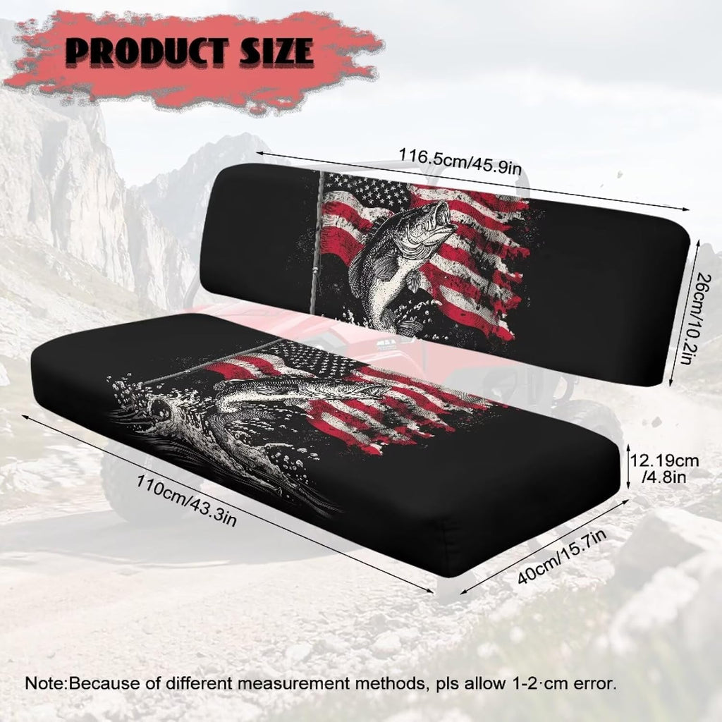 American Flag Bass Fish Print All-Weather 2Pcs UTV Seat Covers-Easy Install, Anti-Slip Backing-Compatible with Kawasaki Mule 4010 4000 3000 3010 2001-2023 2025 Patriotic