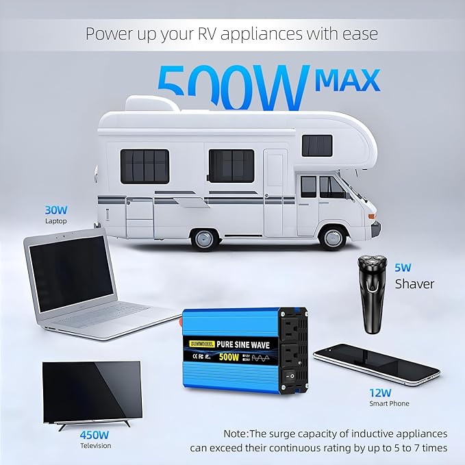 SUNWHEEL 500W 24V Pure Sine Wave Inverter, DC 24V to AC 110V/120V Car Power - Image 7