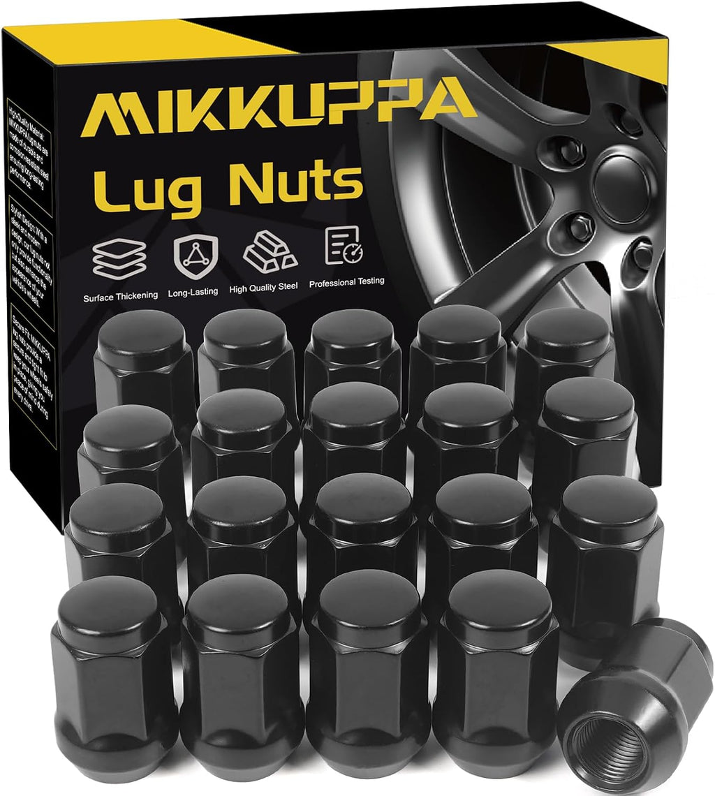MIKKUPPA 20PCS 1/2-20 Lug Nuts - Replacement for 1991-2018 Ford Explorer, 1990-2012 Ranger, 1964-2014 Mustang Aftermarket Wheel - Black Bulge Acorn Closed End Solid Tire Lug Nut