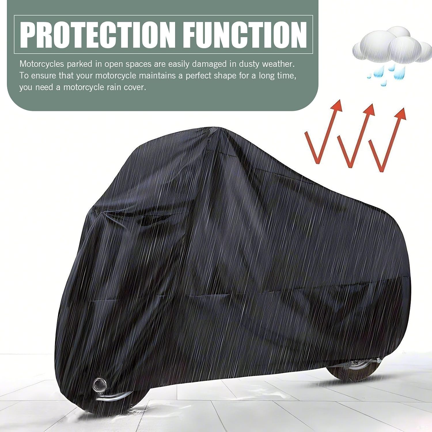 Downhill Motorcycle Cover, Outdoor Waterproof Motorcycle Cover, Motorcycle Full Cover Accessories with Storage Bag, Universal Foldable Durable Motorcycle Protective Cover Replacement (Black)