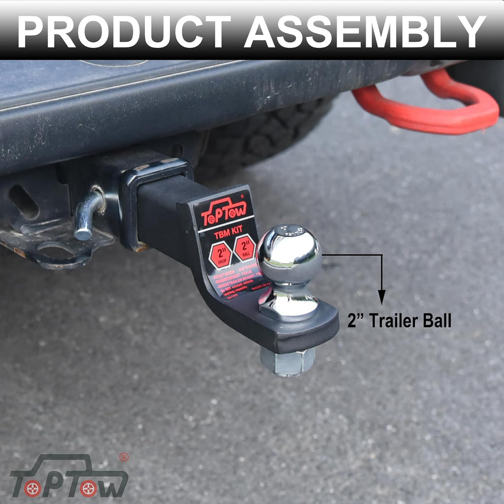 TOPTOW 2" Drop Trailer Hitch Ball Mount Kit with 2" Trailer Ball and 5/8" Hitch Pin, Fits 2" Hitch Receiver, Matte Black