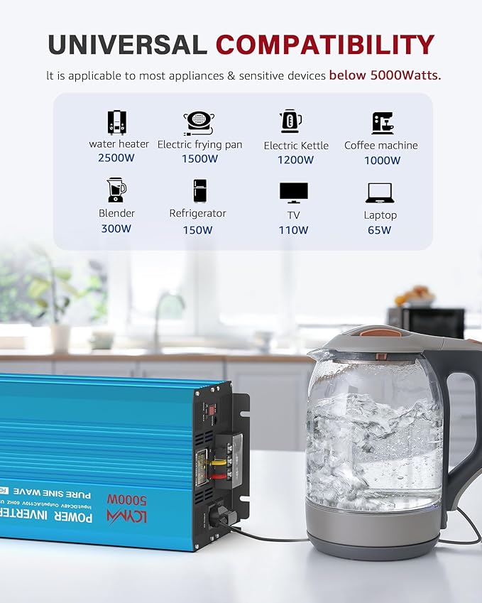 Power Inverter 5000 Watt Pure Sine Wave 48V DC to 110V/120V AC 10000W Peak - Image 6