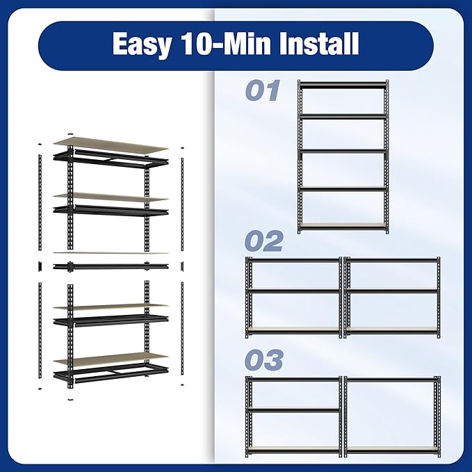 WORKPRO 5-Tier Storage Shelf, for Basement, 35.4”Wx11.8”Dx72”H