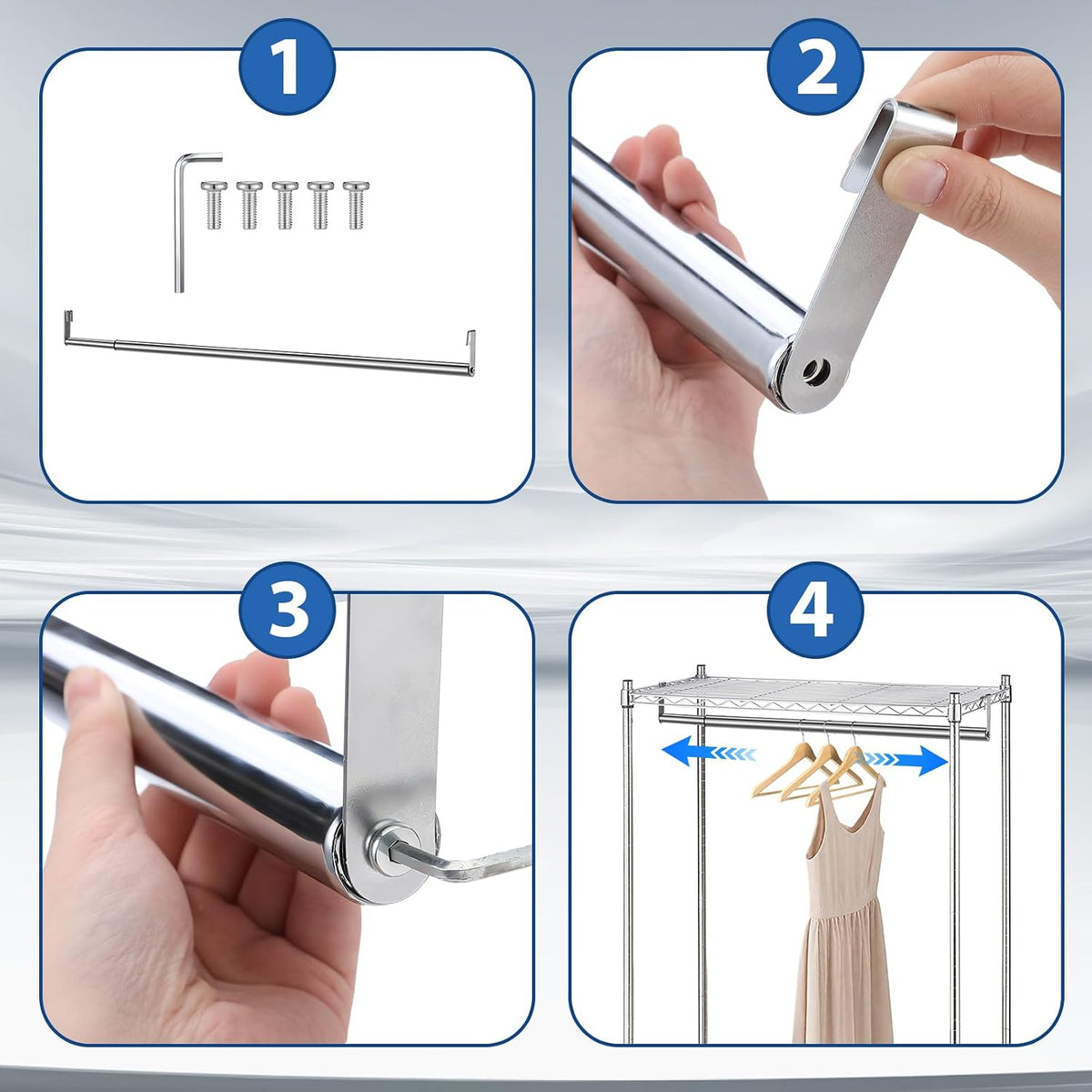 threehoney expandable closet hanger rod for wire shelf, side view